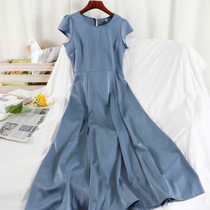 Kore Yaz Elbise Ofis Lady Vintage Zarif Uzun A-Line Kadınlar Için Yüksek Bel Moda Şifon 210420