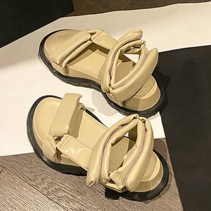 Meotina Sandals Shoes Women Wedges Med Heel Sandals Round Toe Ladies Footwear Summer Beige Black Size 35-40 Fashion Shoes 210608