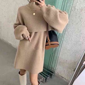 Stylish Sweater Dress Winter Thicken Women Set Loose Knitwear And Knitted Sleeveless Dresses Streetwear Party Vacation Dress G1214