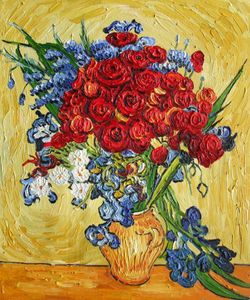 Home Decoration Flower Canvas Oil Paintings Poppies and Iris Collage by Vincent Van Gogh Picture Art for Dinning Room Bedroom Kitchen Wall Decor No Frame Handpainted