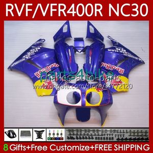 هيكل السيارة لهوندا RVF VFR 400 RVF400 R 400RR VFR Blue Yellow 400R VFR400R 89 90 91 1992 1993 79NO.81 NC30 V4 VFR400 R 89-93 RVF400R VFR400RR 1999 1990 1991 92 93 Fairing