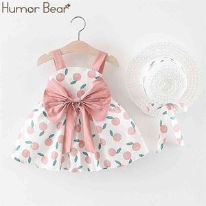 Sommar Baby Girl Dress Fruit Bow Vest Fashion Hat Som en present 2PC Set Kids ClothToddler Girls Clothes 210611