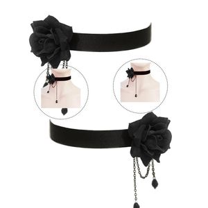 Chokers Retro Elegante Schwarze Spitze Halskette Rote Rose Gothic Schlüsselbein Kette Mode Damen Hals Dekorationen