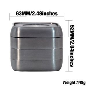 New high quality four layer zinc alloy cigarette grinder diameter 63mm square cigarette grinder direct sale