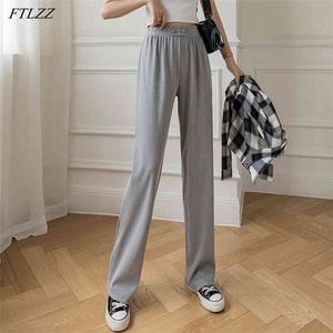 Spring Summer Arrival Women Casual Loose Long Pants Ladies Solid High Waist Wide Leg Home Style 210430