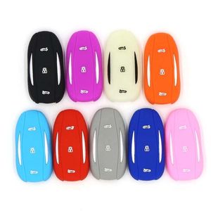 Silicone Gummi Car Key Case Ring för Tesla Modell 3 S X Y Remote Keyless Fob Shell Cover Protector Auto Tillbehör