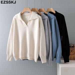 Autumn Winter polo collar oversize thick Sweater pullovers Women loose cashmere Sweater Pullover female Long Sleeve 210806