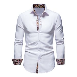 Weißes Paisley-Herrenhemd Patchwork Slim Langarm-Freizeithemden Männer Splice Print Arbeit Business Hochzeit Camisas Frühlingsmarke 210524