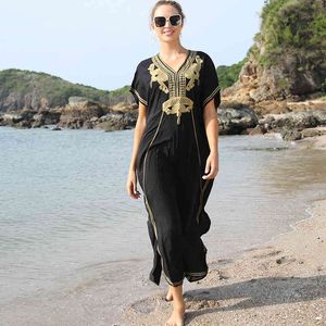 100% cotone lungo abito da spiaggia per le donne Pareo de Plage Copertina costume da bagno con costume da bagno Sarongs Kaftan Kaftan Q660 210420