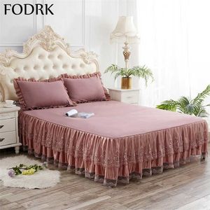 Cama de linho de algodão Lace Elastic Fitted Folha Dupla Terry Peludo Queen Colchão Protetor Set para Crianças Esticamento Pad 211110