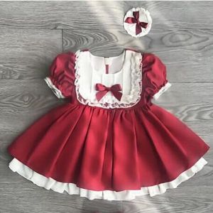 One piece Retail 2019 Girl Lace Bow dresses Princess Spain Dress Puff sleeve Party dress with headbands Spanish baby clothes Q0716