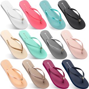 2021 Sommar Flip Flops Kvinnor Flat med Seaside Glazed Blue Beach Slippers Non-Slip Sand Grå Guld Vit Utländsk handel Tre