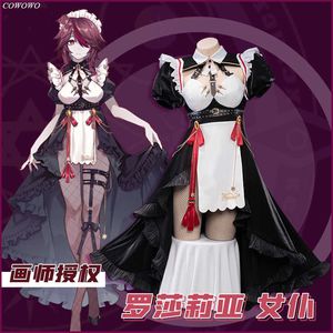 Anime! Gensshin Impact Rosaria Maid Dress Sweet Lovely Uniform Cosplay Costume Halloween Party Role Odtwórz Outfit dla kobiet 2021 Nowy Y0903