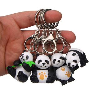 Cute panda keychain pendant three-dimensional panda doll fashion bag ornaments travel small gifts jewelry pendants G1019
