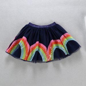 Embroidery Baby Girls Sequins Skirt Rainbow Cotton Sequin Cute Rabbit Princess Kid Clothes Tutu Tulle Pink 210429