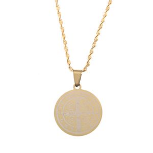 Gold Silver Saint Benedict Medal Pendant Necklace Catholic Church Jewelry Gift For Women Girls Catholic Necklaces