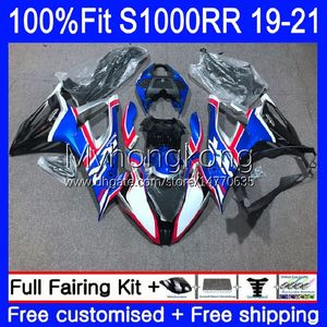 Fairings Injektionsform OEM för BMW S-1000 S 1000 RR S 1000RR S1000 RR Bodywork 3NO.0 S-1000RR S1000RR 19 20 21 S1000-RR 2019 2020 2021 100% Fit Bodys Kit Black Factory Blue