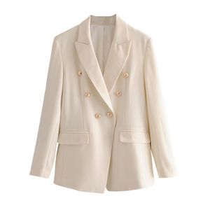 Stylish Designer Blazer Jacket Women's Double Breasted Metal Buttons Solid Femme Jackets 211122