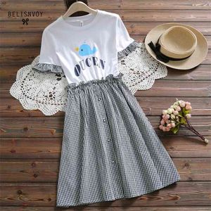 Mori Girl Preppy Style Summer Women Cute Dress Letter Printed School Uniform Ruffles Elegante Kawaii Plaid Vintage 210520