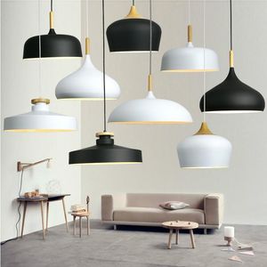 Lámparas colgantes modernas Luces colgantes de madera Pantallas de lámparas de aluminio E27 Decoración de comedor italiano Iluminación del hogar