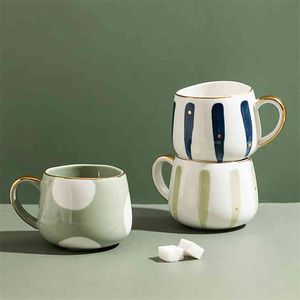 MDZFSWEETHOME 370 ml Nordic Kreative Keramik Kaffeetasse Hause Wasser Milch Mark Becher Gold Intarsien Paar Urlaub Geburtstag Geschenk 210804