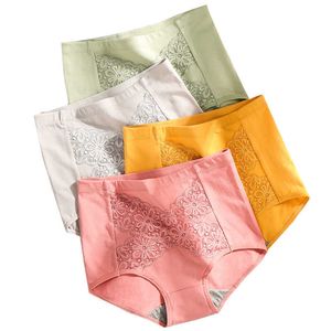 Plus Size 5XL 4Pcs High Waist Panties Women Soft Cotton Sexy Briefs Underwear Body Shaper Breathable Comfort Female Intimates 211021