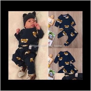 Layette الملابس الطفل الأمومة إسقاط التسليم 2021 ولد طفل الرضع أطفال طفل رضيع الملابس الدب طويلة الأكمام تي شيرت تي شيرونج السراويل الزي