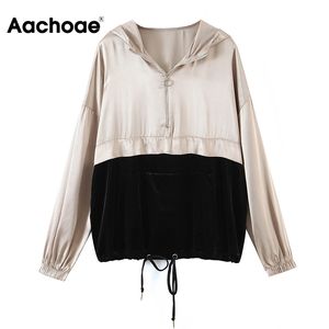Women Patchwork Hooded Hoodies Autumn Spring Batwing Long Sleeve Loose Velvet Sweatshirt Zipper Fashion Ladies Tops 210413