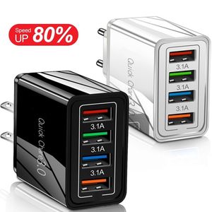 Porte 4USb ad alta velocità Caricatore USB 3.1A Eu US Ac Caricatori da muro da viaggio per la casa Adattatore USB per Iphone 12 13 14 15 Samsung xiaomi huawei smartphone telefono pc