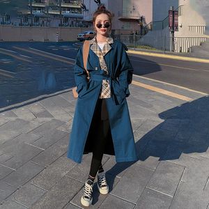 Frauen Trench Coats Windbreaker Langplaidstitching Frühling Herbst Mantel Loose Casual Ladies Cloak Design Sinn klassische Modejacke Femal