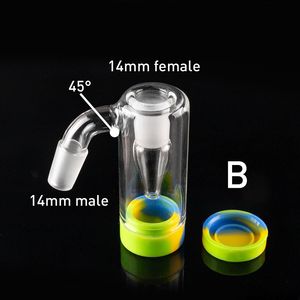 14 mm männlich-weibliches Gelenk, Glas-Aschefängerrohr mit farbigem Silikonbehälter, gerade Bong-Wasser-Öl-Rig für Rauchpfeifen 40 Grad und 90 Shisha, kleine Shisha
