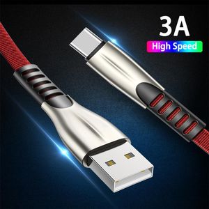 Titanlegering Hög hastighet 3A USB -kabel Fast Charger Micro USB Typ C laddningskablar 1M 2M 3M för Samsung LG Android -telefon Flat Data Line Cable MQ100