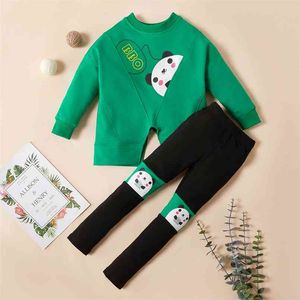 Spring and Autumn Girl's Print Pa Cartoon Long-sleeve Top Pants Sets Kids Clothes 210528