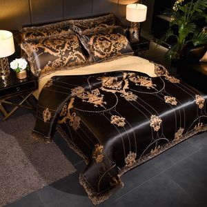Bedding Sets Drop Wedding Duvet Cover Set Golden Jacquard Lace Flat Sheet Pillowcase 4pcs European Luxury