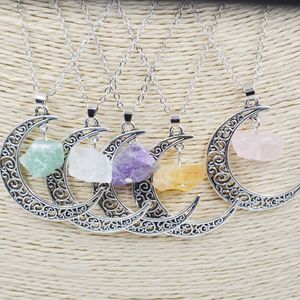 Nature Crystal Stone Moon Silver Plated Pendant Necklaces For Women Men Lover Jewelry Party Club Decor