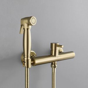 H & Cold Bidet Sprayer Faucet Brushed Gold Brass Black Chrome Wall Mounted Toilet Shower Kit 217z