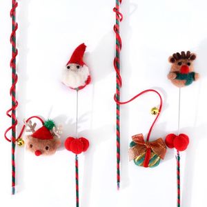 Cat Toys Noel Oyuncak Etkileşimli Tüy Çan Teaser Stick Wand komik evcil hayvan kapalı peluş aksesuarları 308o