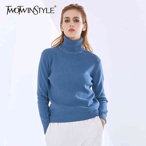 女性のタートルネックのための2つのサイズの白いセーターのためのホワイトセーター長袖カジュアルソリッドミニマリストニットトップス女性ファッション210517