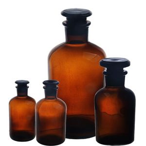 60/125/250/500ml Lab Supplies Brown Amber Glass Refillable Bottle Portable Jar Reagent Container with Stopper