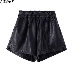 Dimanaf Plusサイズの女性ショートパンツハイウエストPUレザースラックズボン夏の女性固体特大ホームファッションスカート4xL 210611