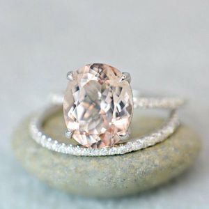 Wedding Rings Size Huge 6-10 Jewelry 2 Ring Gifts Morganite Set PC Band Engagement