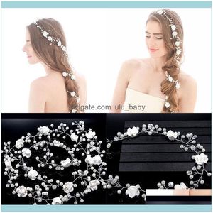 Hårsmyckesklipp Barrettes 1,1 meter bröllop Bodband Flower Pearl White Bridal Fashion Jewelry Womens Aessory för flätor Prydnad