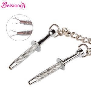 Belsiang Breast Clips Nipple Clamps for Women Torture Chain Screw Slave Bdsm Steel Bondage Adult Couples NC4 210722