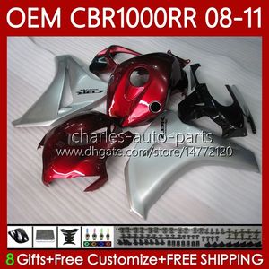 OEM Ciało dla Honda Fairings CBR 1000 CBR1000 RR CC 2008-11 60NO.175 CBR 1000RR CBR1000RR 08 09 10 11 CBR-1000 1000CC 2008 2009 2011 2011 Wtrysk nadwozia czerwony srebrzysta