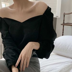 Vintage Sexy Blouse Women Korean Style Petal Collar Long Sleeve Black Shirt Fashion Ladies Elegant Tops Blusas Mujer 13101 210527