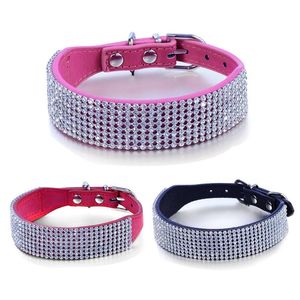 Dog Collar Leashes Bling Luxury Rhinestone Pet Collar Design Crystal Diamond Leather För Små Medium Pitbull Whippet Boxer 10a