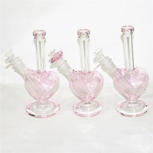 Pink love heart shape glass water pipes bongs hookahs dab oil rigs with bowls reclaimer ash catchers smoking tobacco bowl