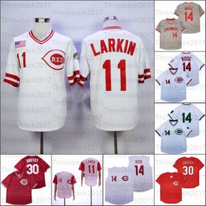 Retro Baseball 1969 1976 und 1990 Heimtrikot 14 ROSE 11 LARKIN 30 GRIFFEY WHITE