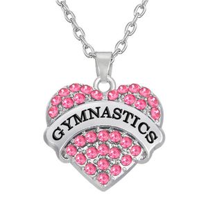 Pendant Necklaces Teamer Gymnastics Pink Blue White Crystal Heart With Link Chain Necklace Fashion Women Jewelry As Gifts