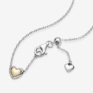 2021 100% 925 Sterling Silver Łańcuchy Naszyjnik Domed Golden Heart Collier Naszyjniki Dla Kobiet Fit Wisiorki Wisiorki DIY Prezent Biżuteria 399399C00